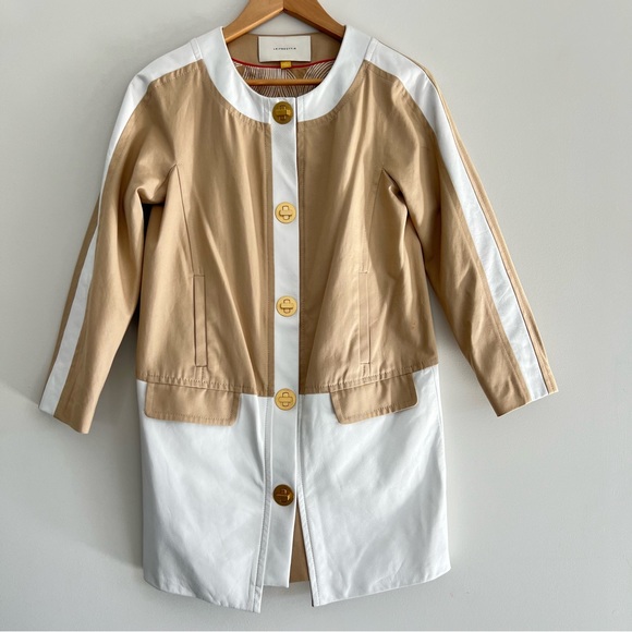ANTHROPOLOGIE x Leifsdottir White Beige Leather Long Sleeve Classic Jacket Sz 0 - Picture 2 of 16